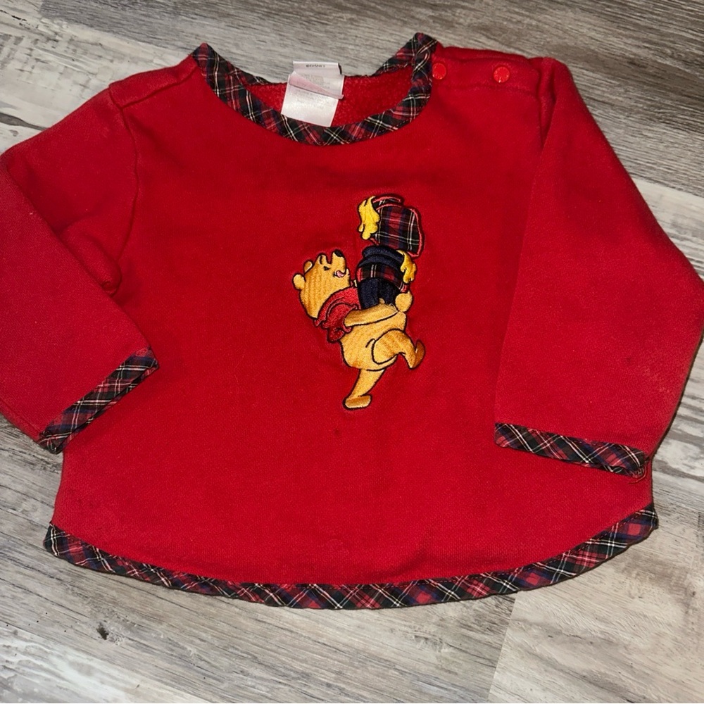 Vintage Baby 18/24 Months 90’s Winnie The Pooh Disney Red Plaid Sweatshirt